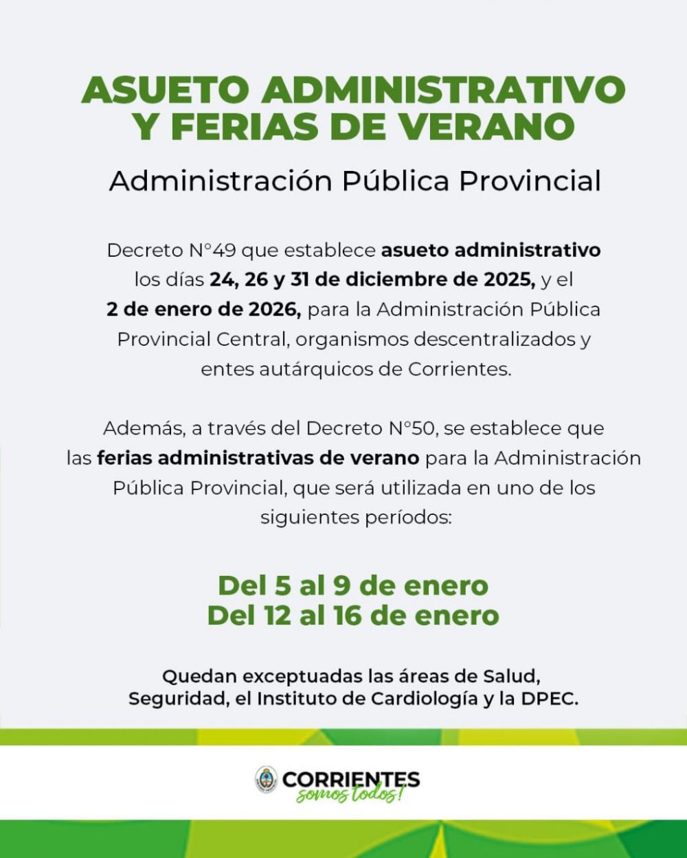 Cronograma de asuetos y ferias