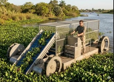 Diseñaron una máquina que limpiará de camalotes los espejos de agua más afectados