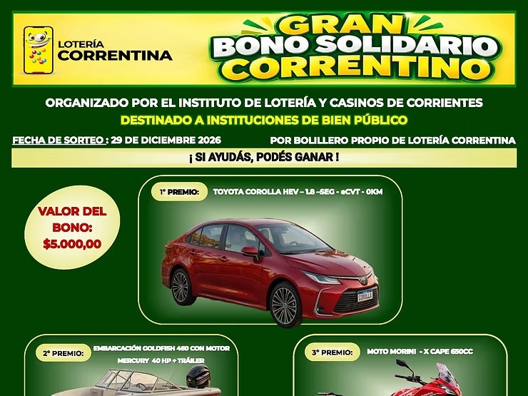 Lotería Correntina lanza el Bono Solidario Correntino para acompañar a las instituciones de la provincia