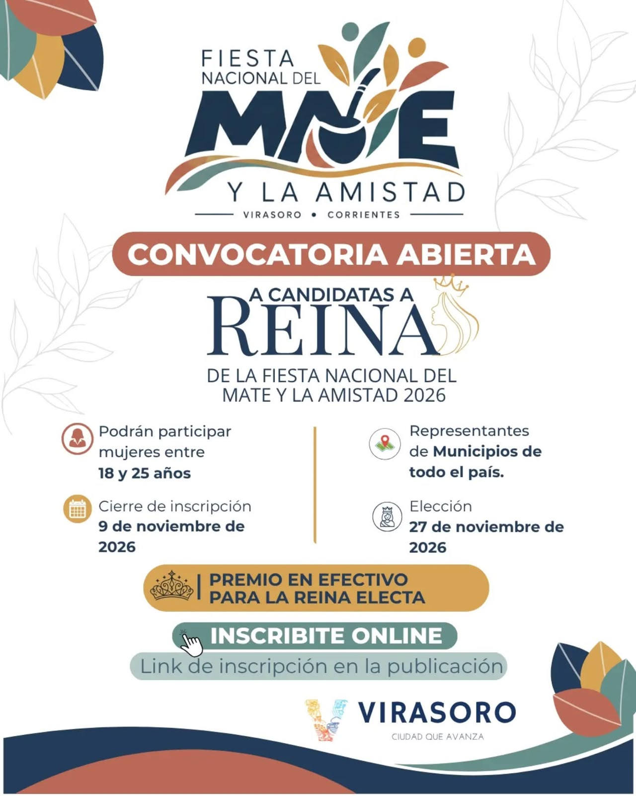 Abren las inscripciones para la elección de la Reina Nacional del Mate y la Amistad 2026